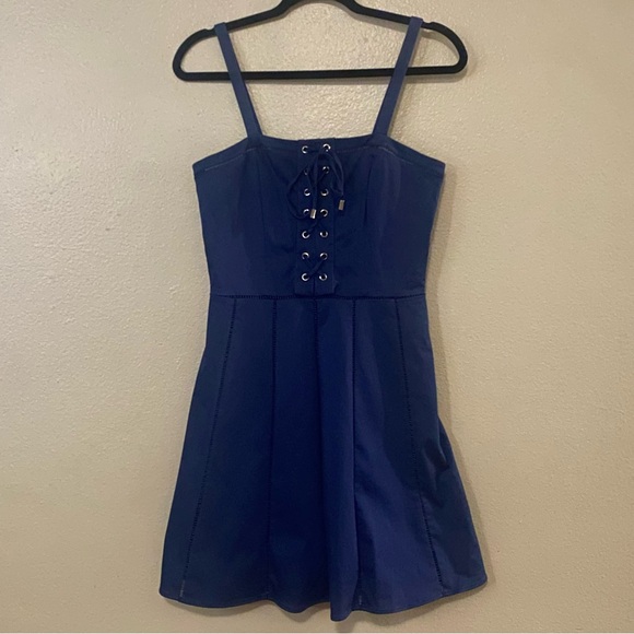 Parker Athena Lace-Up Blue Dress - Picture 3 of 9